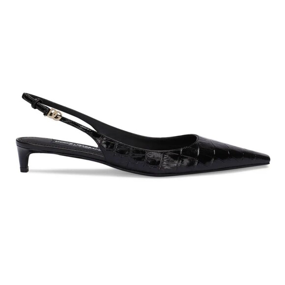 Dolce Gabbana Black Patent Croc Slingback Kitten Heel Pumps 38 US 8 DG Logo NIB - Picture 13 of 16